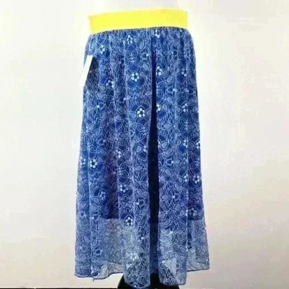 Lularoe Lola skirt L 12-14 blue yellow elastic - Picture 4 of 9